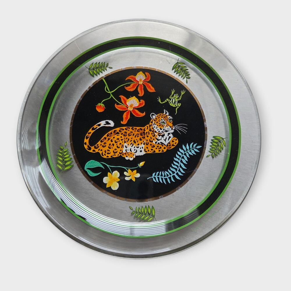 Lynn Chase Crouching Jaguar Tropical Glass Salad Plate Leopard 8x8 Dinnerware